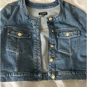 J crew tailored crop jean jacket.  Never worn.  Gold buttons. Size 4